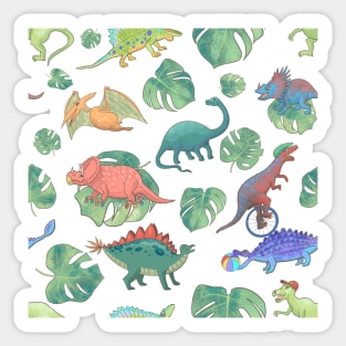 Dinosaurs in Exotic Jungle of Leaves Pattern Sticker